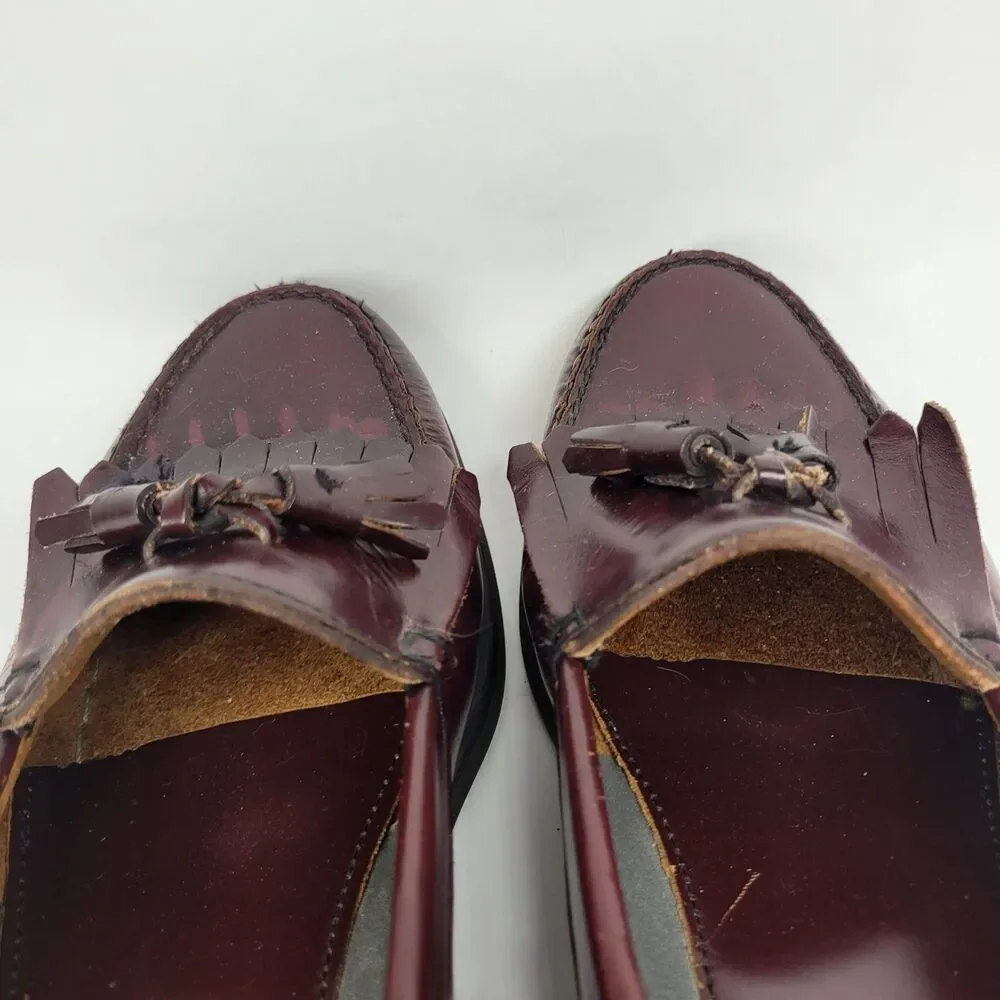 Bass Weejuns Mens Burgundy Leather Kilted Tasseled Rubber Sole Loafers  US 9.5 M
